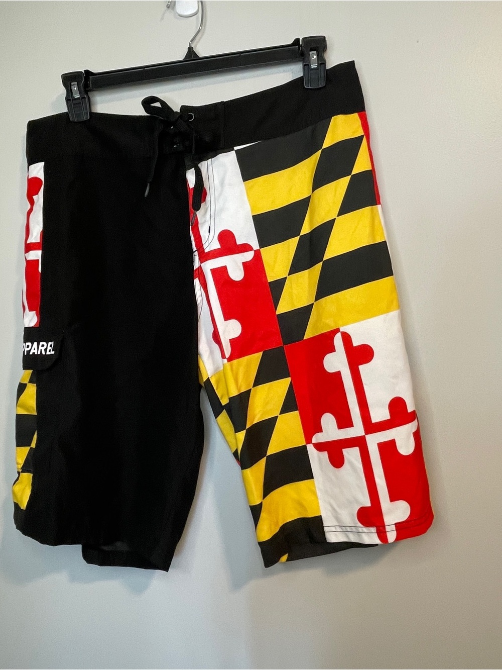 Black & Maryland Flag Print Swim Trunks by Route One Apparel XL